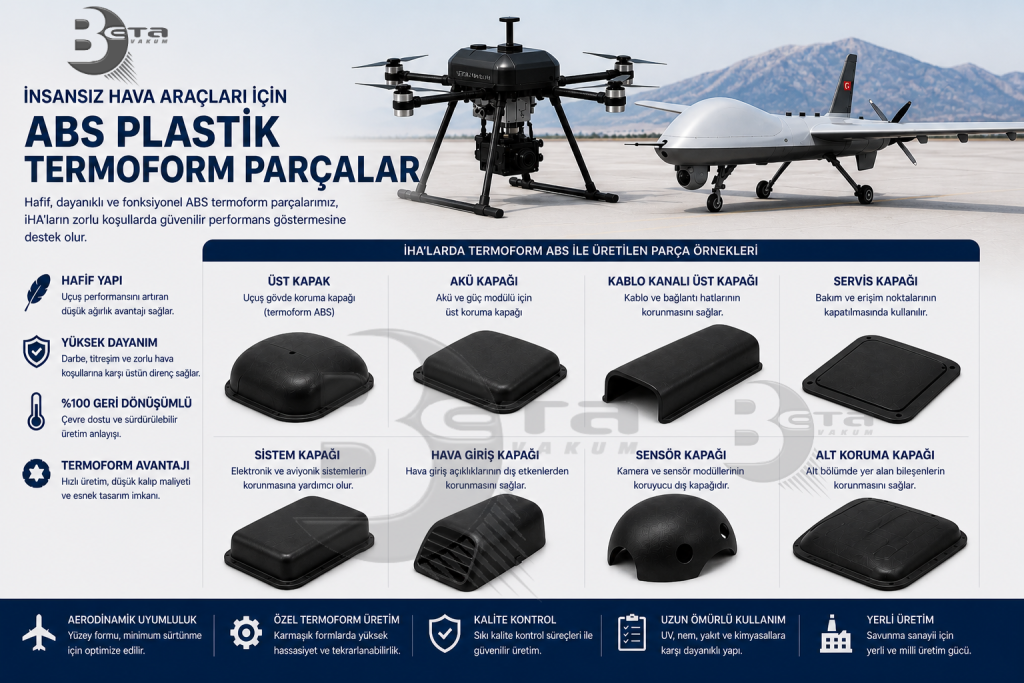 İnsansız hava aracı İHA ABS plastik parça termoform üretimi - Beta Vakum
